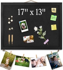 Black Bulletin Boards Cork Board with Felt, 17"x13" Small Display Pin Board V...