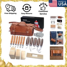 Beginner Wood Carving Kit with 26 Tools and Leather Storage Bag for All Ages