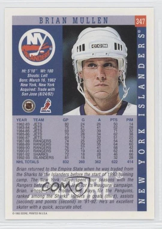 1993-94 Score American Brian Mullen #347 - Image 2 of 2