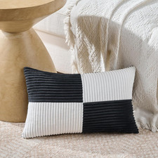 Set of 1 Black and White Lumbar Decorative Throw Pillow Covers 12x20 Inch for Li