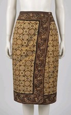 Sag Harbor Womens Brown Blk Beige Cream Faux Wrap Midi Scarf Skirt Sz 12