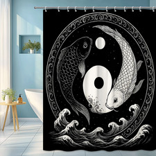 Black and White Fish Shower Curtain - Yin Yang Design