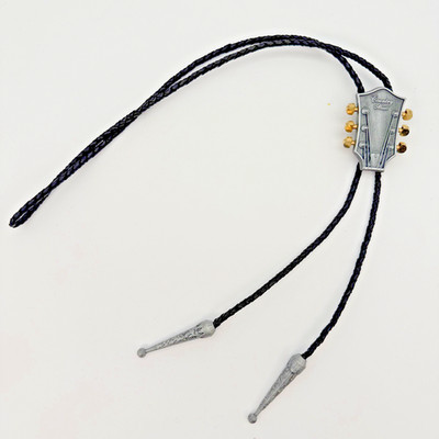 Country Music Guitar Head Bolo Tie Western Cowboy Rodeo Leather Silver