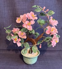 Edelstein Jade Baum/ Bonsai  mit rosa Blüten, 35 x 30  cm