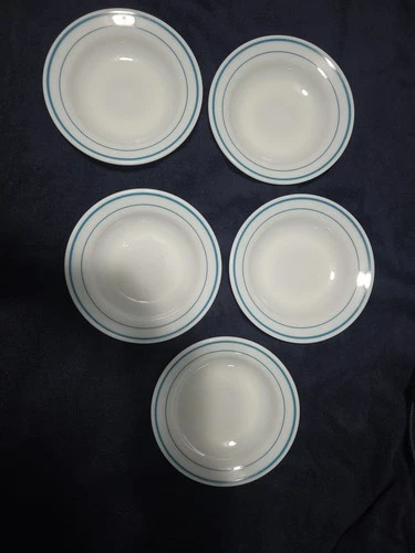 1 Vintage Corning PYREX Turquoise Blue Double Stripe Rim Soup Bowl 9″ Mid 1950s