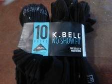 10 PAIR OF K. BELL NO SHOW FIT SOCKS - PACKED AND LABELED- SIZE 5.5-10