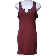 Lulus Burgundy Ribbed Notch Neck Sleeveless Bodycon Mini Dress Large NEW