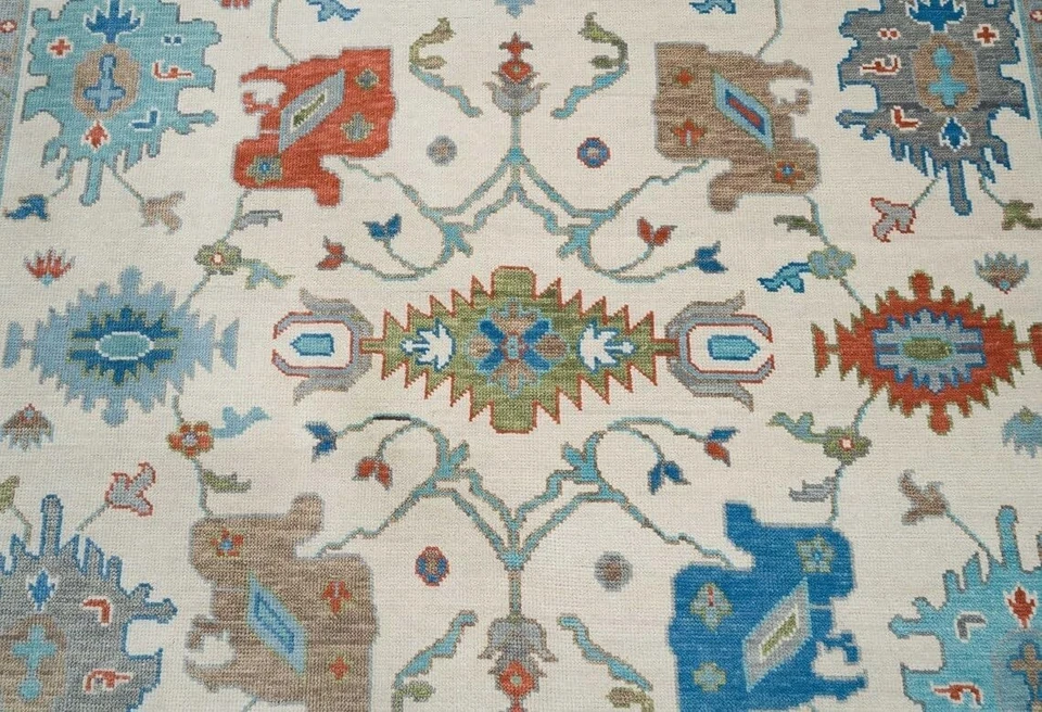 Alfombra de lana OUSHAK anudada a mano alfombra tradicional floral oriental sala de estar Foto 2 de 4