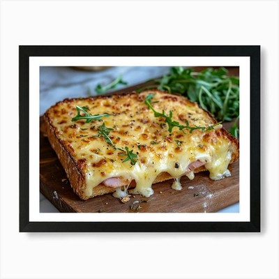 Cheesy Croque Monsieur mit frischem T gerahmtes Wandbild Poster Leinwanddruck Bild