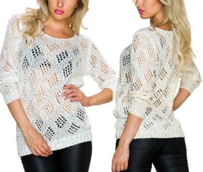 SeXy Damen Pullover Strick Häkel Pulli Glitzer Pailletten Silber