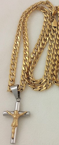 14k Gold Silver Jesus Crucifix Cross Pendant Cuban Link Chain Necklace 6mm Box - Picture 29 of 39