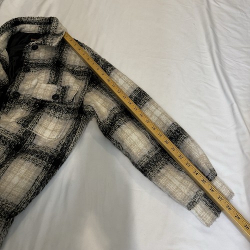 Ambiance Outerwear Black Cream Plaid Shacket Womens Small Oversized Jacket Boho - Picture 11 of 11