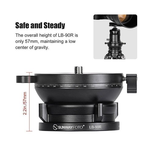 SUNWAYFOTO LB-90R 360° Base Niveladora Panorámica Cabezal de Trípode 55 lb Capacidad de Carga - Imagen 5 de 9