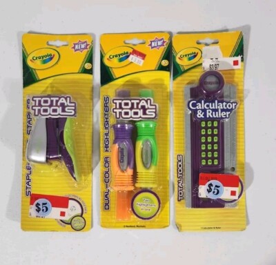 New Crayola Total Tools Calculator Ruler Stencils + Stapler + Highlighters Lot 