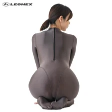 LEOHEX Women's Satin Smooth Jumpsuit Long Sleeve Tights Bodysuit Zipper Leotards