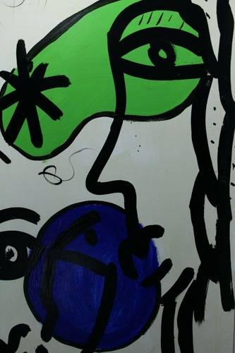 Cuña Retrato Doble Cabeza Miró Verde Azul Firmado al Óleo - Imagen 2 de 4
