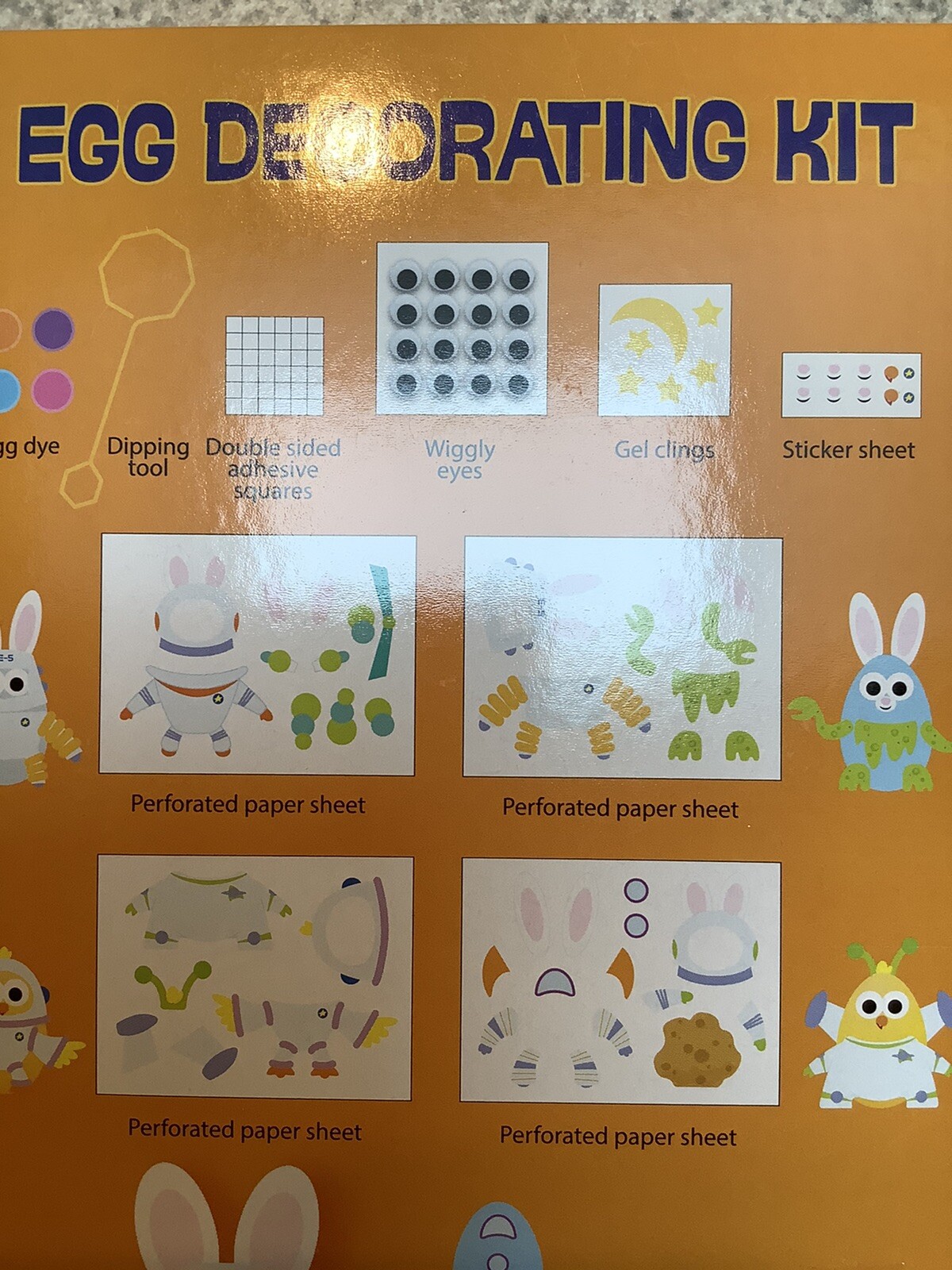 SPACE BUNNY EGG DECORATING KIT INCLUDES STAND WITH BACKGROUND AND GELS NIB