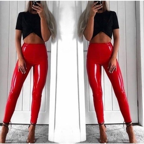 New Bright Colored Leather Pants Winter PU Elastic Leather Multiple Colors Pants - Picture 22 of 24
