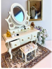 1:12 furniture dollhouse wooden mini  mirror Makeup dressing Tables stool Vanity
