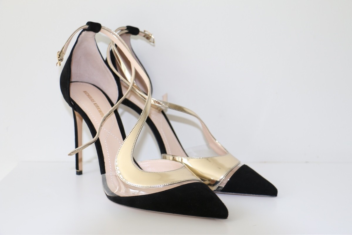 New Women's Black Suede Shoes With Gold Strap Gold Shoes Women