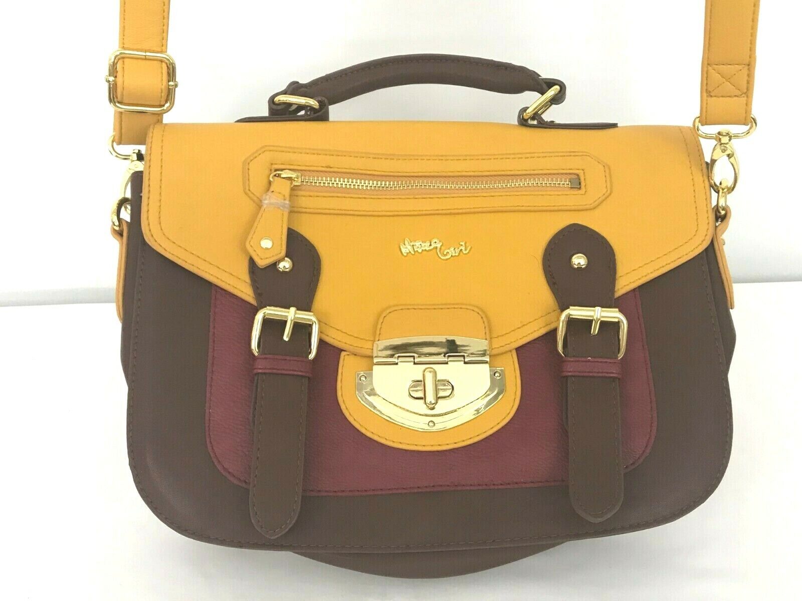Missco Girl Vegan Leather shoulder hand bag/ purse Yellow / Brown 