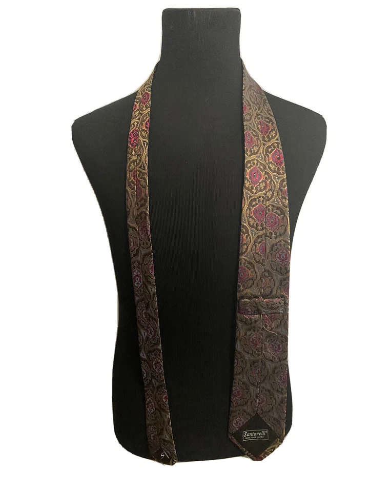Corbata de seda Santorelli para hombre Italia geométrica marrón rosa corbata usada en excelente estado 3,5" x 59" Foto 4 de 4
