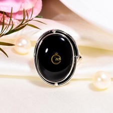 Natural Black Onyx Gemstone Ring 925 Sterling Silver Rings Jewelry Gift for Her