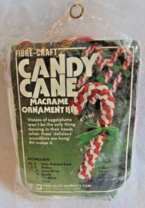 Vintage Fibre-Craft Macrame Candy Cane Kit Makes 4 Ornaments Opened Christmas