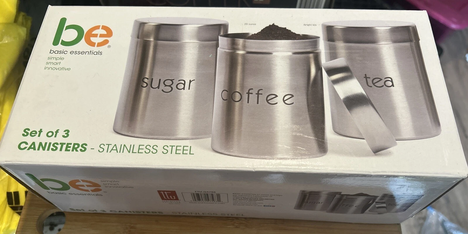 Basic Essentials 3 Piece Stainless Steel Canister Set New*