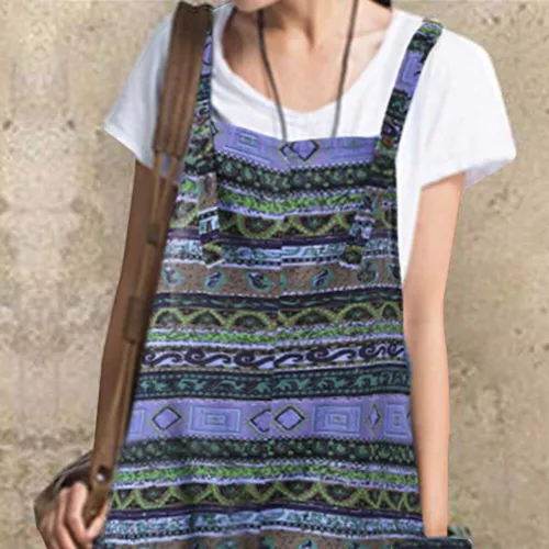 Damen Print Jumpsuit Weite Bein Latzhose Trägerhose Lose Freizeit Sommer*Overall - Bild 8 von 34