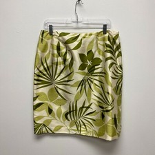 Talbots Womens Green Floral Pure Silk Mid Rise Lined Straight Pencil Skirt 14