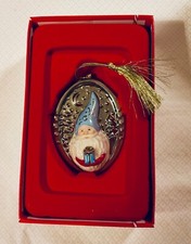 Lenox Gnome Christmas Scene Ornament Silver Blue Present