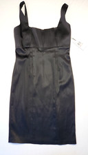 Calvin Klein Black cocktail sheath dress satin sleeveless stretch New Sz 10