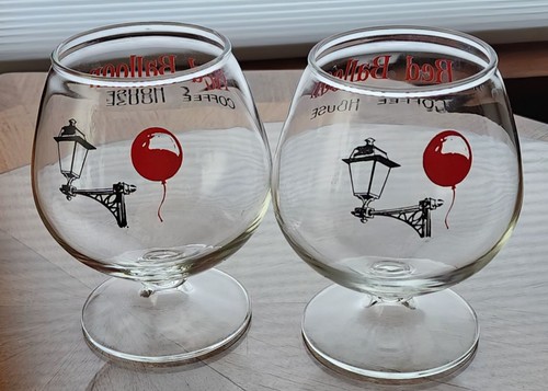 2 The Red Balloon Coffee House Logo 14oz Glass BRANDY SNIFTERS Barware Glasses - Picture 5 of 8