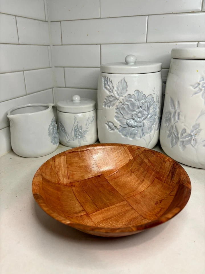 Ensaladera tejida de madera para aperitivos de madera tejida de 8 pulgadas juego de 6 Foto 2 de 4