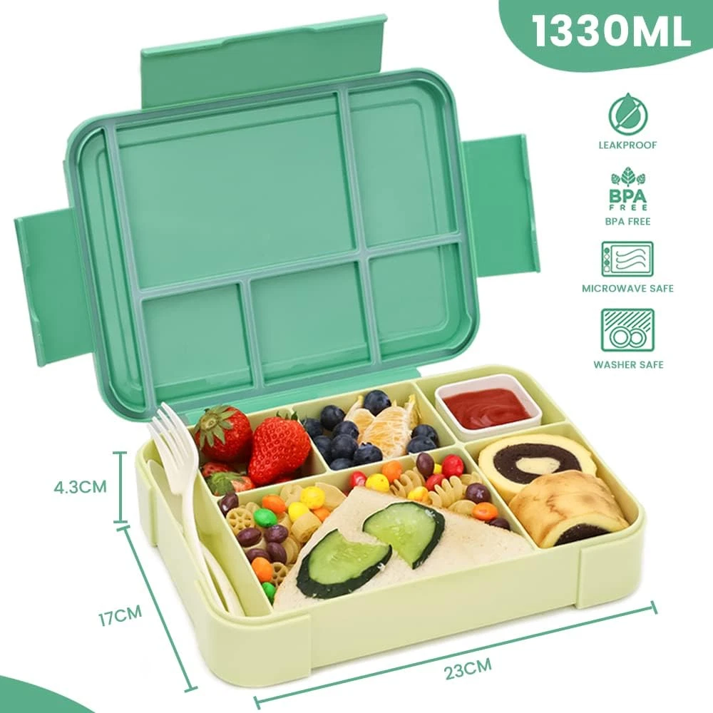 Bento Box Adult,45Oz Leak-Proof Bento Lunch Box with 6 Compartments Cutlery,Lunc