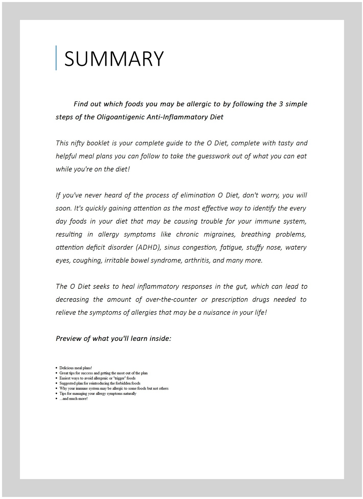 Oligoantigenic Antiinflammation Diet Plan the O Diet 3 Easy Steps to