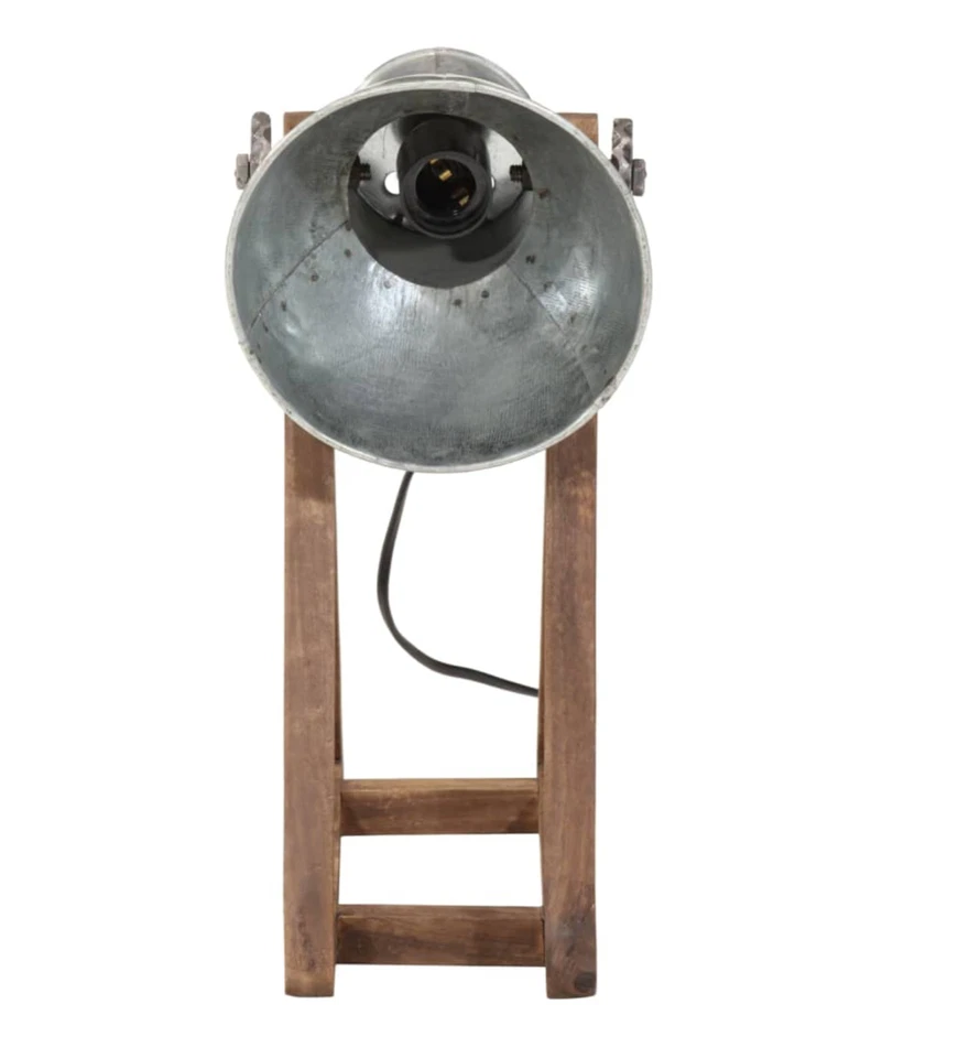 Vintage Schreibtischlampe aus Mangoholz und Metall 25W Industriestil Silber - Bild 3 von 4