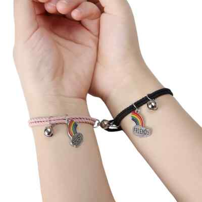 2pcs Magnet Attract Women Men Couple Friendship Adjustable Bracelet Rainbow  Bell