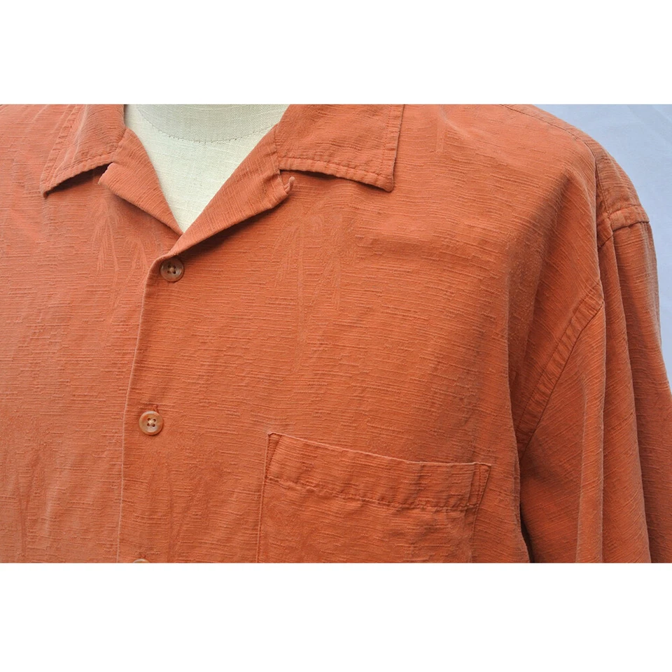 Roberto Villini Camisa Seda Hombre XL Salmón Manga Corta Aloha Camp Hawaiano Foto 3 de 4