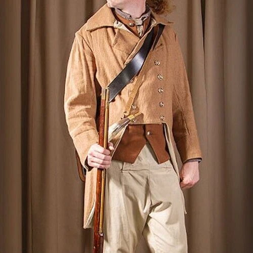 Militia War 1776-1783 Brown Colonial Wool Men Tail Military Jacket Fast  Shipping