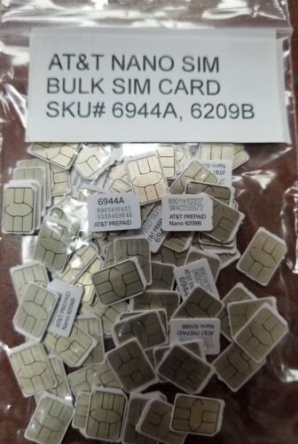 LOT X 500 AT&T NANO 4FF SIM Card • GSM 4G LTE • NEW Genuine Prepaid  loose sim. - Afbeelding 1 van 1