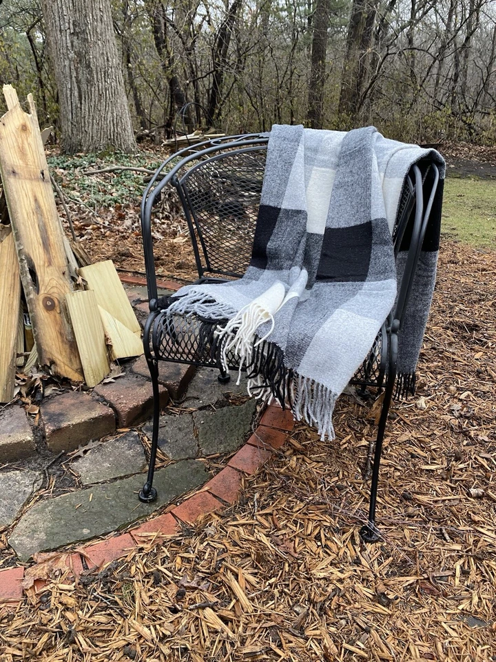 Cozy Wool Blend Black/Grey/White Buffalo Plaid Throw NWOT - Image 4 of 4
