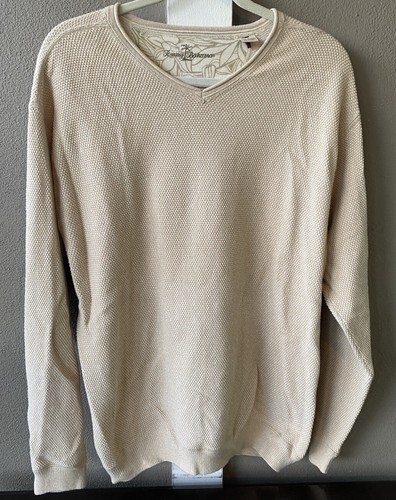 Tommy Bahama Sz L V-neck Beige Knit Cotton Wool Blend Sweater Men - Picture 2 of 8
