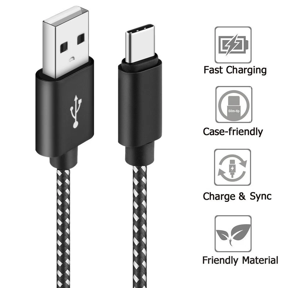 5-Pack USB-C Type-C to USB A charger, nylon braided fast charging for Samsung - Image 2 of 4