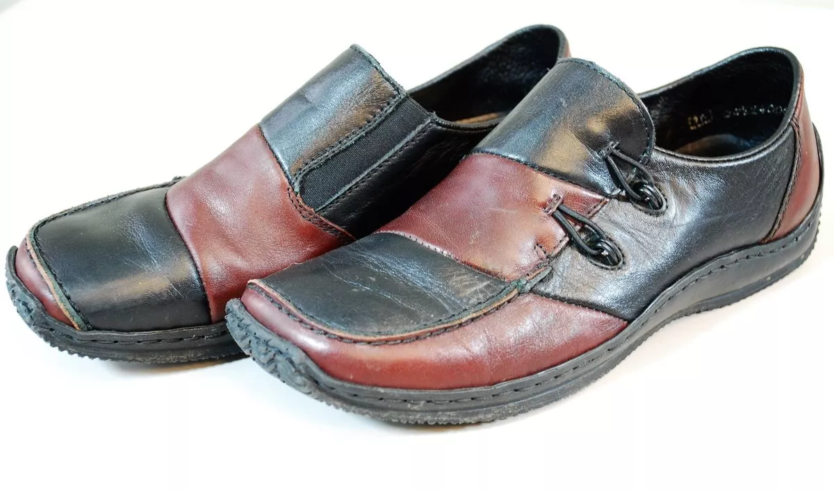 Rieker Celia 51 Women s Slip On Loafer Shoes EU 36 Black Red Leather Antistress