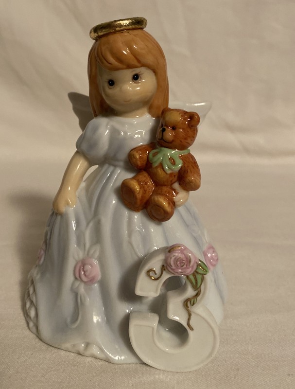 Vtg Josef Original Angel Holding Teddy Bear Number 3 birthday