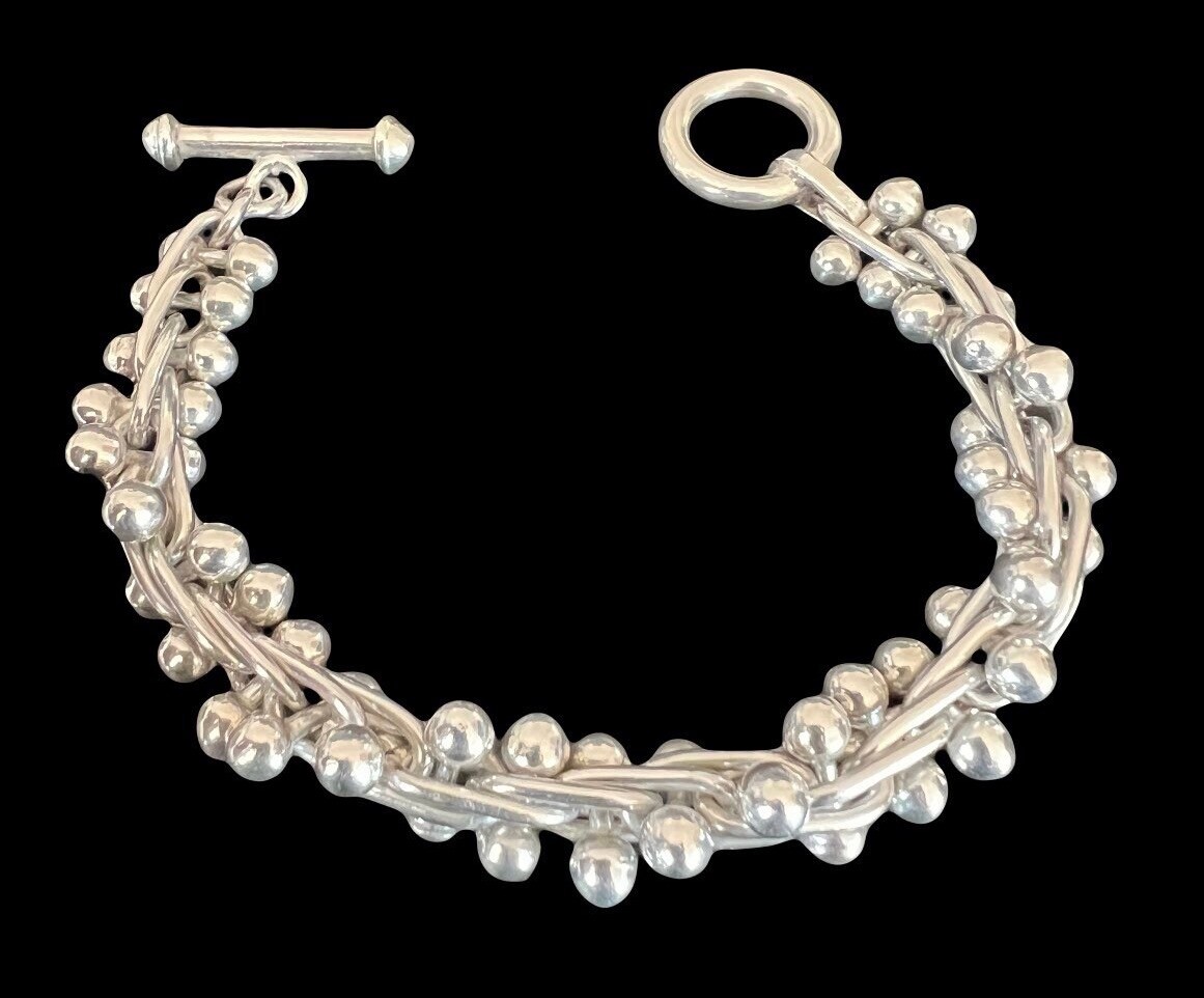 Taxco Mexico Sterling Silver Peppercorn CHA CHA DNA Link Bracelet 55g
