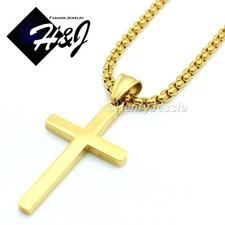 16"-30"Stainless Steel 2mm Gold Plated Box Link Chain Necklace Cross Pendant*GP