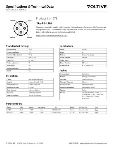 Voltive 18/4 Plenum Speaker Wire - 18 AWG/Gauge 4 Co 500 ft. bulk pull box white - Picture 6 of 6